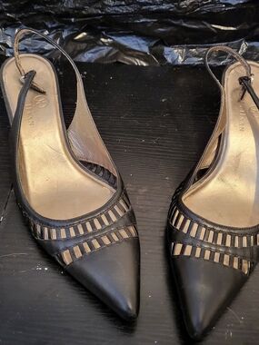 Cole Haan Black Pointed Slingback Heels with Cutout Straps